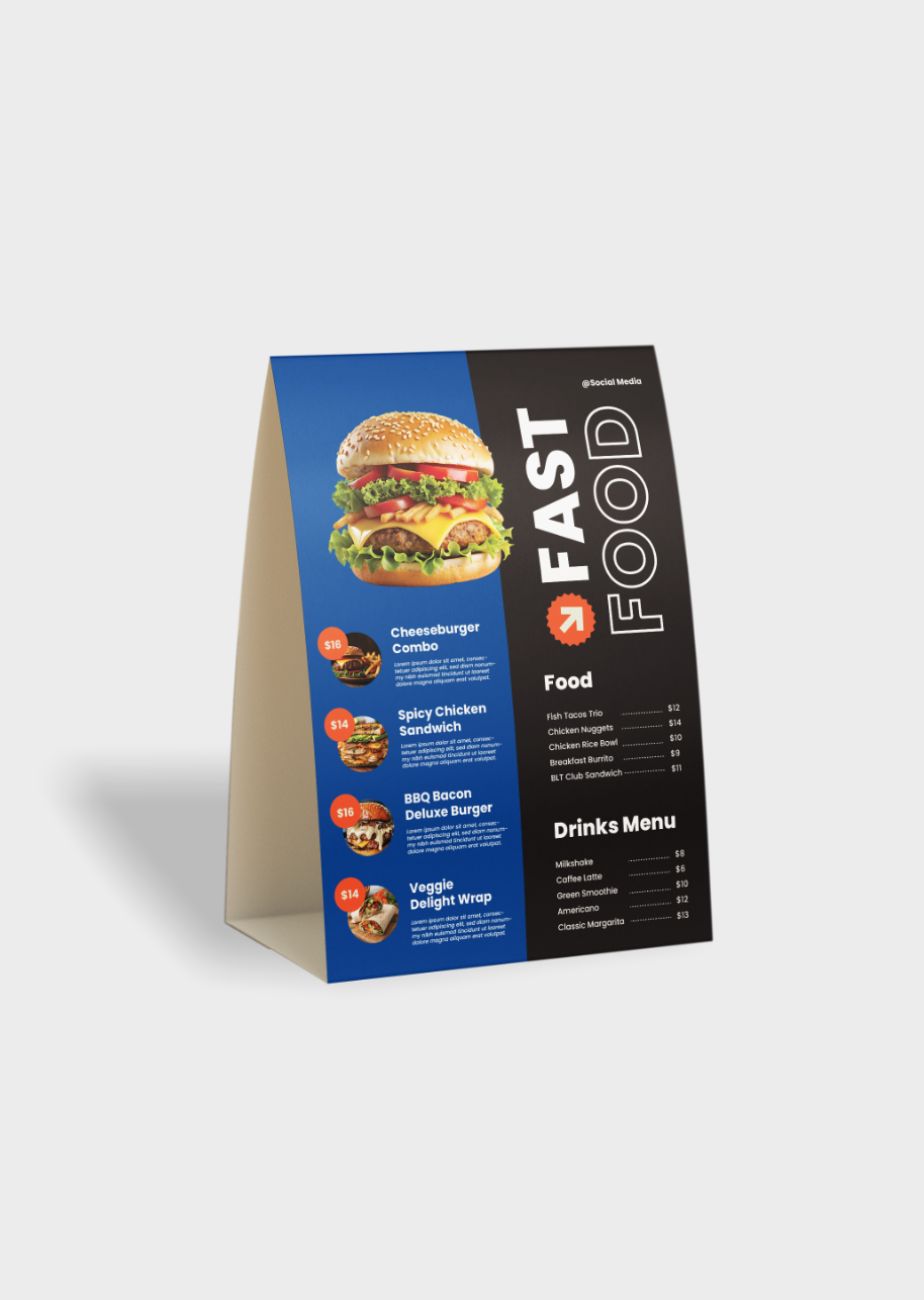 Printed Table Tents for Events, Menus & Displays